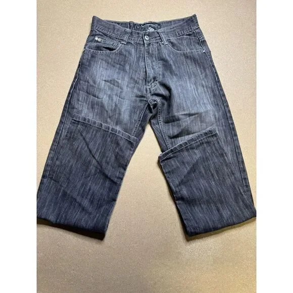 Southpole Jeans black grey Baggie Wide Leg Pants 30x30 Vintage Y2K Rare‎